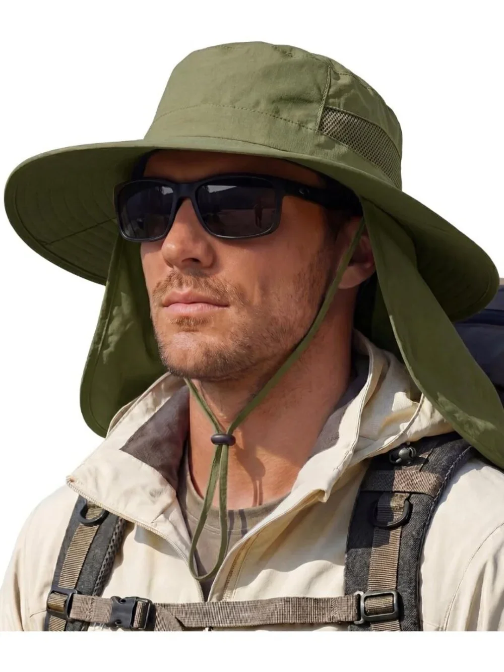 Wide Brim Sun Hat for Men with Neck Flap | UV Protection Fishing & Hiking Hat